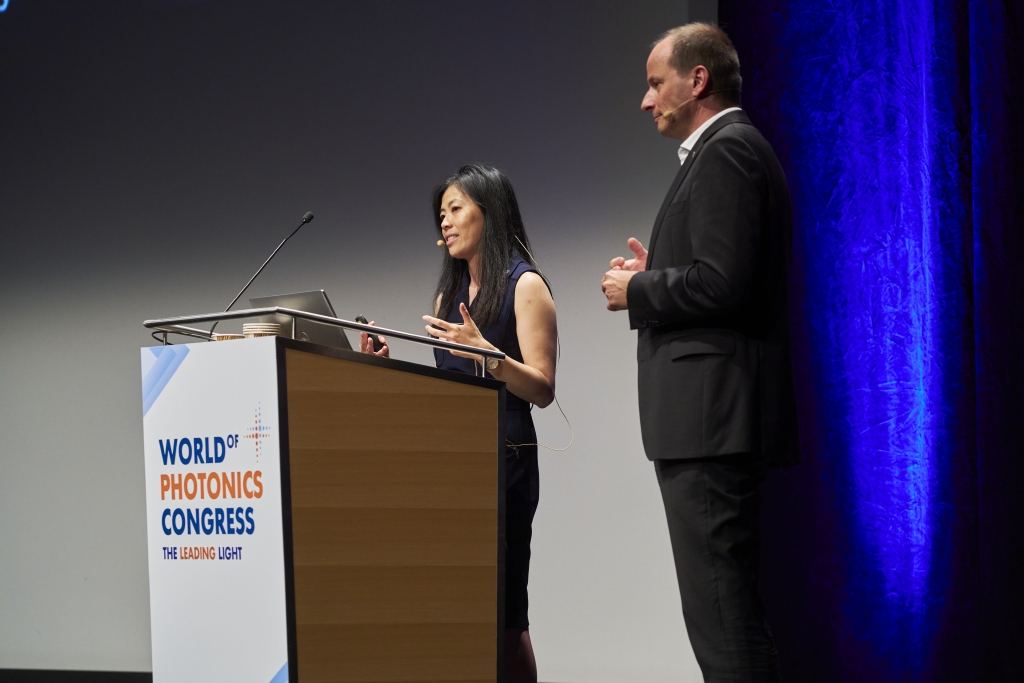 The plenary lecture by Dr. Tammy Ma, LLNL (left), and Prof. Constantin Haefner, Director of Fraunhofer ILT, on the potential of laser-based Inertial Fusion Energy (IFE) was met with great interest at the Laser World of Photonics Congress in Munich.