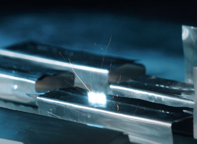 Laser beam micro-welding of pouch cells.